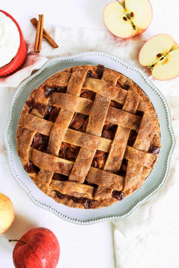Full apple pie with lattice top