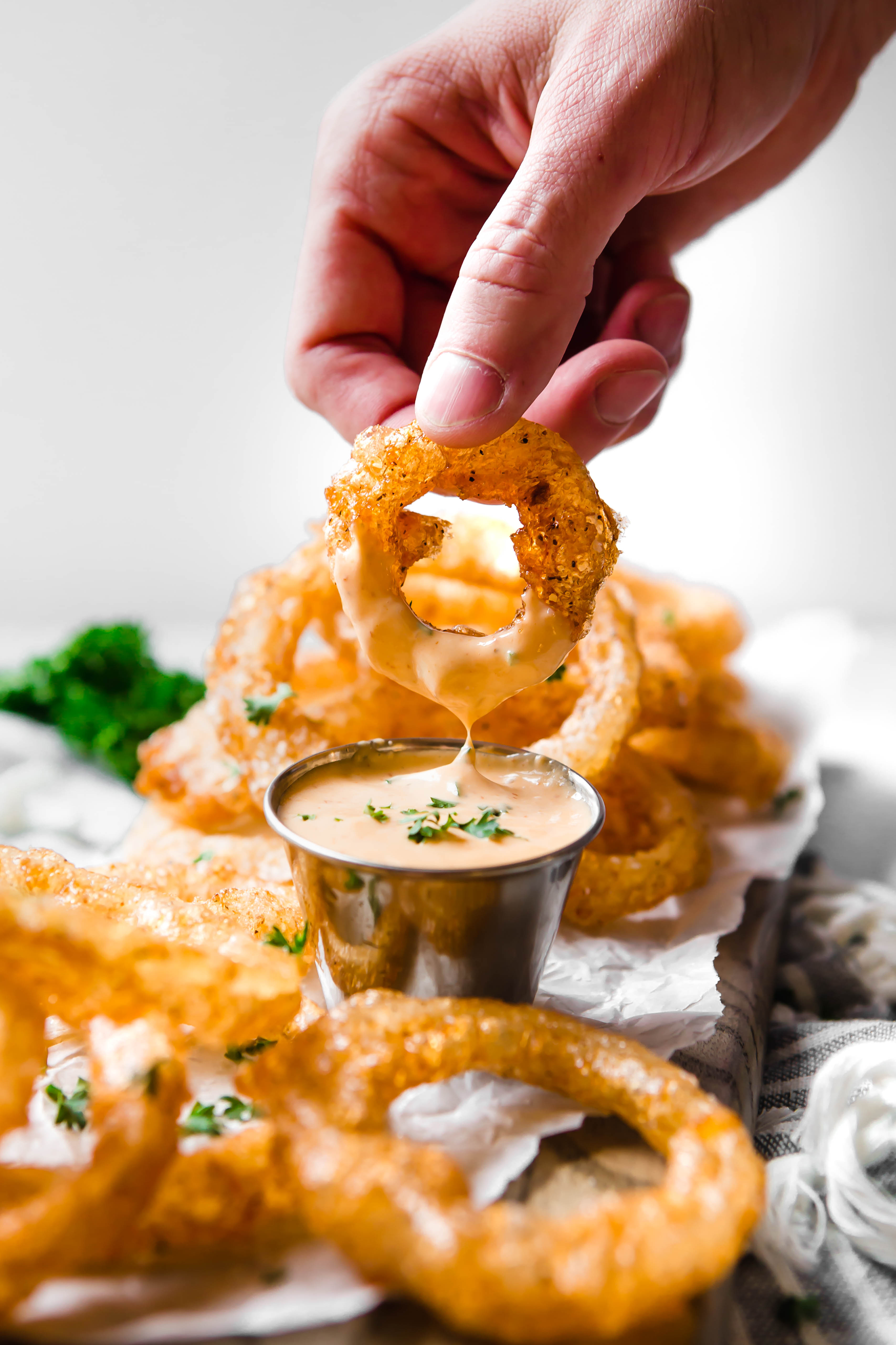 Homemade Onion Rings With Kale & Cucumber Dip - SheSaved®