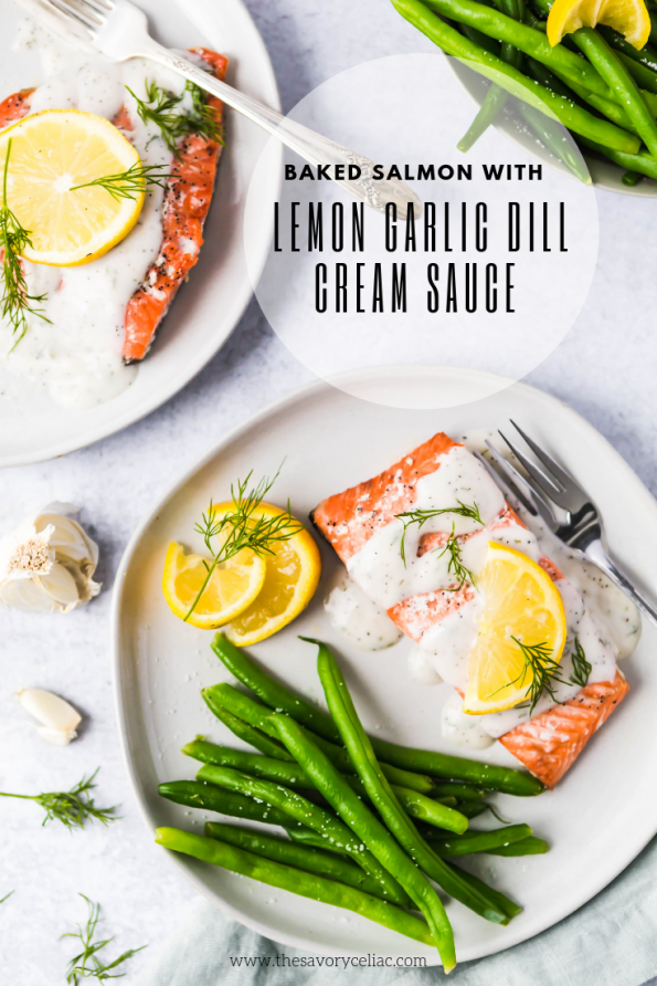 Pinterest graphic for lemon garlic dill baked salmon